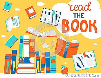 Bubble read the book with books. Vector Illustration