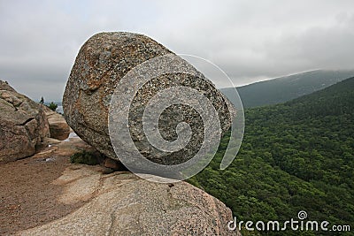 Bubble Rock in Acadia National Park, Maine. Stock Photo