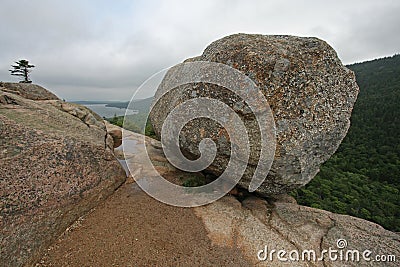 Bubble Rock in Acadia National Park, Maine. Stock Photo