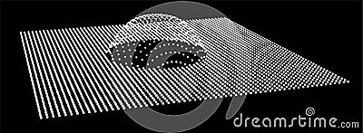 Particle dimension sound wave. Part of sphere effect polar hill globe surface. Big data flow calculation Vector Illustration