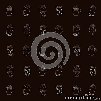 Bubble tea drinks in print pattern design with brown background for drink advertising template Vector Illustration