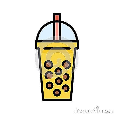 Bubble tea or Pearl milk tea filled icon Vector Illustration