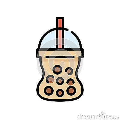 Bubble tea or Pearl milk tea filled icon Vector Illustration