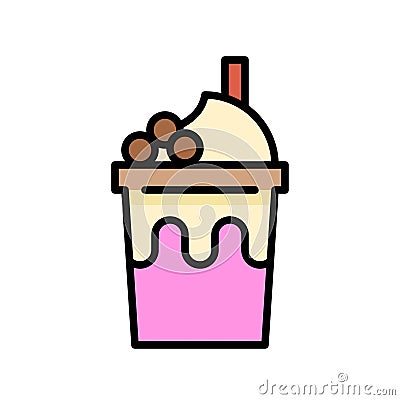 Bubble tea or Pearl milk tea filled icon Vector Illustration