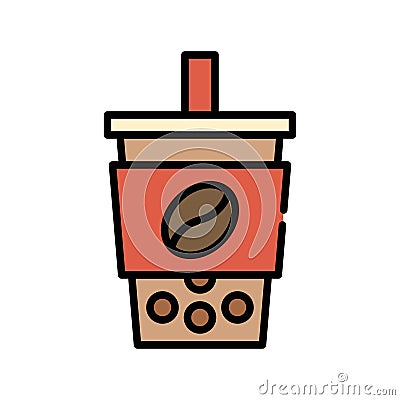 Bubble tea or Pearl milk tea filled icon Vector Illustration