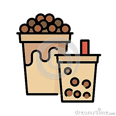 Bubble tea or Pearl milk tea filled icon Vector Illustration