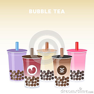 Bubble tea or Pearl milk tea set vector illustration Vector Illustration