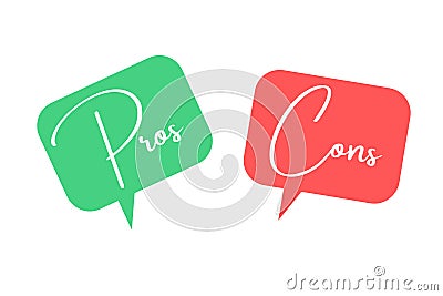 Bubble text green and red with the text pros and cons. Simple concept for comparison between advantages and disadvantages in a Stock Photo