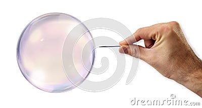 Bubble about to explode by a needle Stock Photo