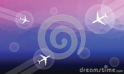 Bubble travel Airplane white smoke contrail tail in bubble colourful background Vector Illustration