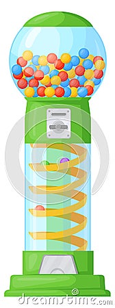 Bubblegum machine. Cartoon gumball dispenser. Sweet ball candy Vector Illustration