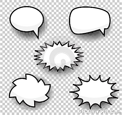 Bubbles comic style vector duddle illustration. Cartoon explosion, speach isolated on transparent background. Tag icons, spech bu Vector Illustration