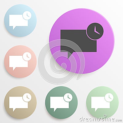 bubbles communicating with the clock badge color set. Simple glyph, flat vector of web icons for ui and ux, website or mobile Stock Photo
