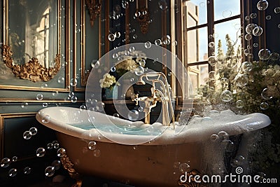 bubbles overflowing from a luxurious bath Stock Photo