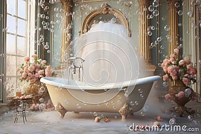 bubbles overflowing from a luxurious bath Stock Photo