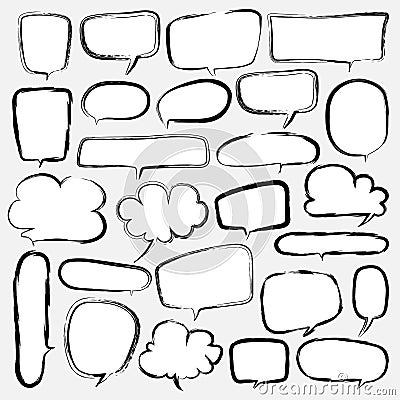 Bubbles Set Doodle Style Comic Balloon, Cloud Shaped Design Elements. Vector Illustration