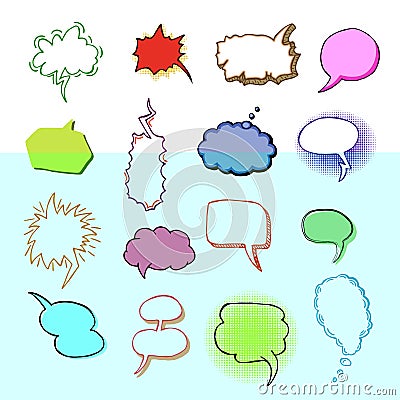 Bubbles vector blank speech bubbling messages for communication or dialog set of cartoon bubbly chat balloon think or Vector Illustration