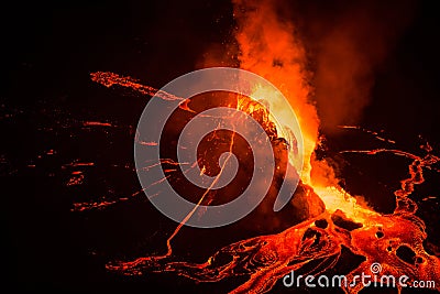 Bubbling lava in the mouth of Nyiragongo volcano, Congo Stock Photo