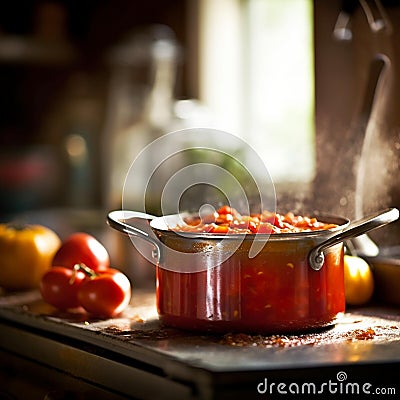 Bubbling Tomato Sauce on Stovetop Stock Photo