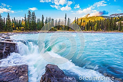 The bubbling waterfall of Athabasca Stock Photo