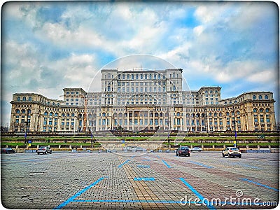 Bucarest popular palace bigger parking square Stock Photo