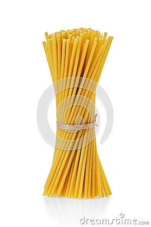 Bucatini or perciatelli - thick spaghetti-like pasta with a hole running through the center isolated on white Stock Photo