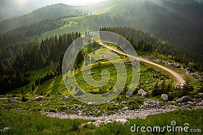 Bucegi mountain aerial view at sunset in Carpathian mountains in Romania Stock Photo