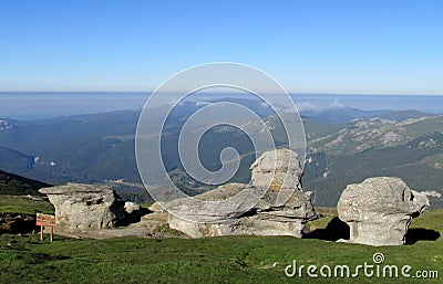 Bucegi Mountains in centralÂ Romania with unusual rock formations SphinxÂ andÂ Babele Stock Photo