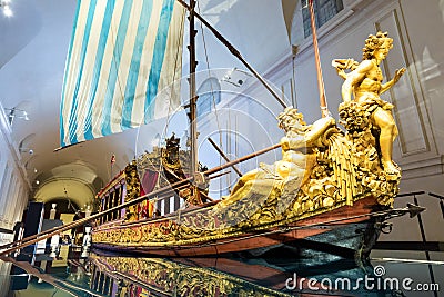 The Bucentaur Bucintoro. Antique Royal ship of Savoia family. Venaria Reale, Italy Editorial Stock Photo