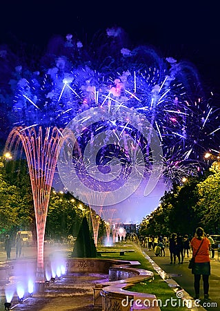 Bucharest anniversary days, fireworks party and celebration Editorial Stock Photo