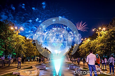 Bucharest anniversary days, fireworks party and celebration Editorial Stock Photo