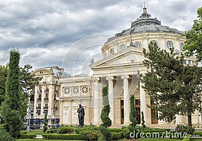 Bucharest Athenaeum in a cloudy day Editorial Stock Photo