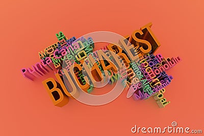 Bucharest, city travel destination keyword words cloud. For web page, graphic design, texture or background. 3D rendering. Stock Photo