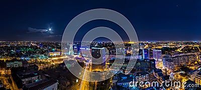 Bucharest cityscape panoramic view by night Stock Photo