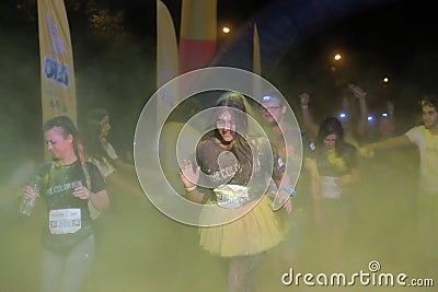 Bucharest Color Run Night Editorial Stock Photo