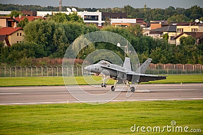 Bucharest international air show BIAS, F18 Hornet on the runway Editorial Stock Photo