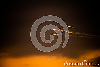 Bucharest international air show BIAS, air glider duo aerobatic team silhouette Stock Photo
