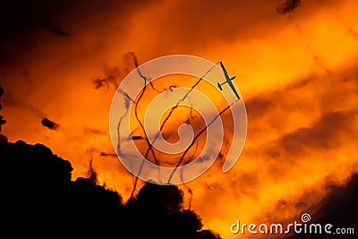 Bucharest international air show BIAS, air glider duo aerobatic team silhouette Stock Photo