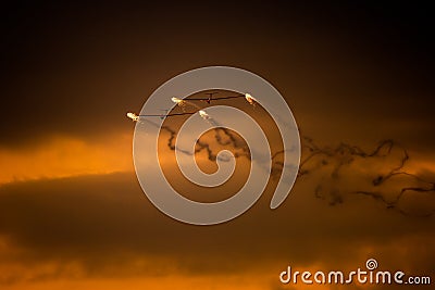 Bucharest international air show BIAS, air glider duo aerobatic team silhouette Stock Photo