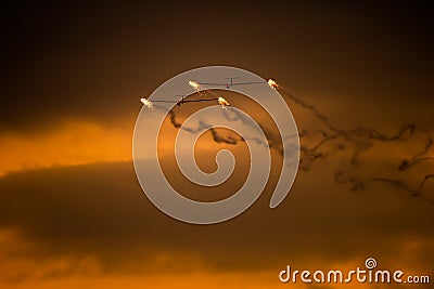 Bucharest international air show BIAS, air glider duo aerobatic team silhouette Stock Photo