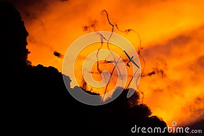 Bucharest international air show BIAS, air glider duo aerobatic team silhouette Stock Photo