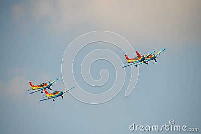 Bucharest international air show BIAS, hawks of Romania aerobatic team Editorial Stock Photo