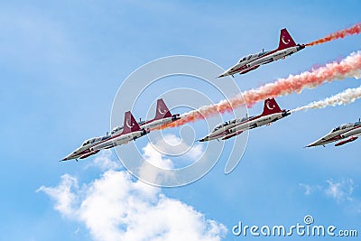 Bucharest international air show BIAS, Turkish Stars air force team demonstration Editorial Stock Photo