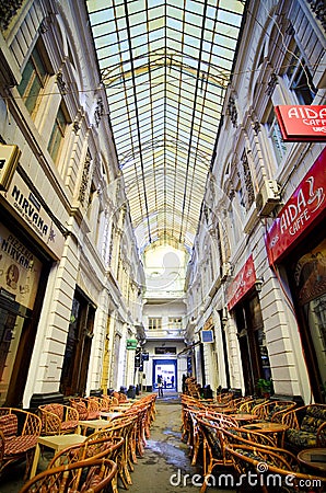 Bucharest - Macca-Vilacrosse glass covered street Editorial Stock Photo