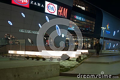 Bucharest mall by night Editorial Stock Photo