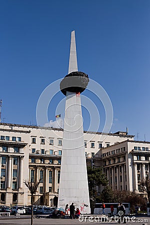 BUCHAREST - MARCH 17: Memorial of Rebirth monument commemorates the victims of the Romanian revolution of 1989. Editorial Stock Photo