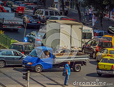 Bucharest morning traffic blockage Editorial Stock Photo