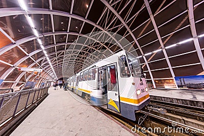 Bucharest night cityscape at Basarab bridge Editorial Stock Photo