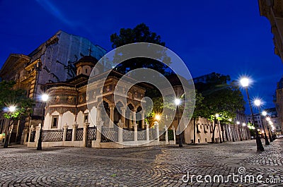 Bucharest by night - Stavropoleos Monastery Stock Photo