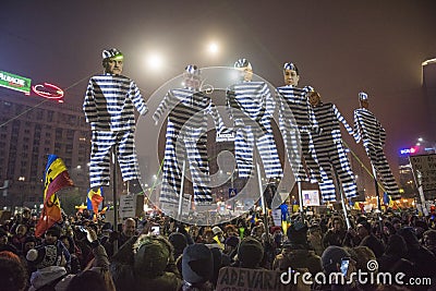 Bucharest protest against the government Editorial Stock Photo